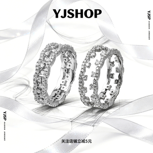 S925银莫桑石戒指双层蕾丝合二为一潮流气质银饰戒指送生日礼物