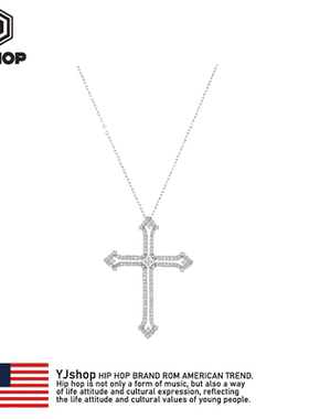 钛钢镂空十字架项链明星同款