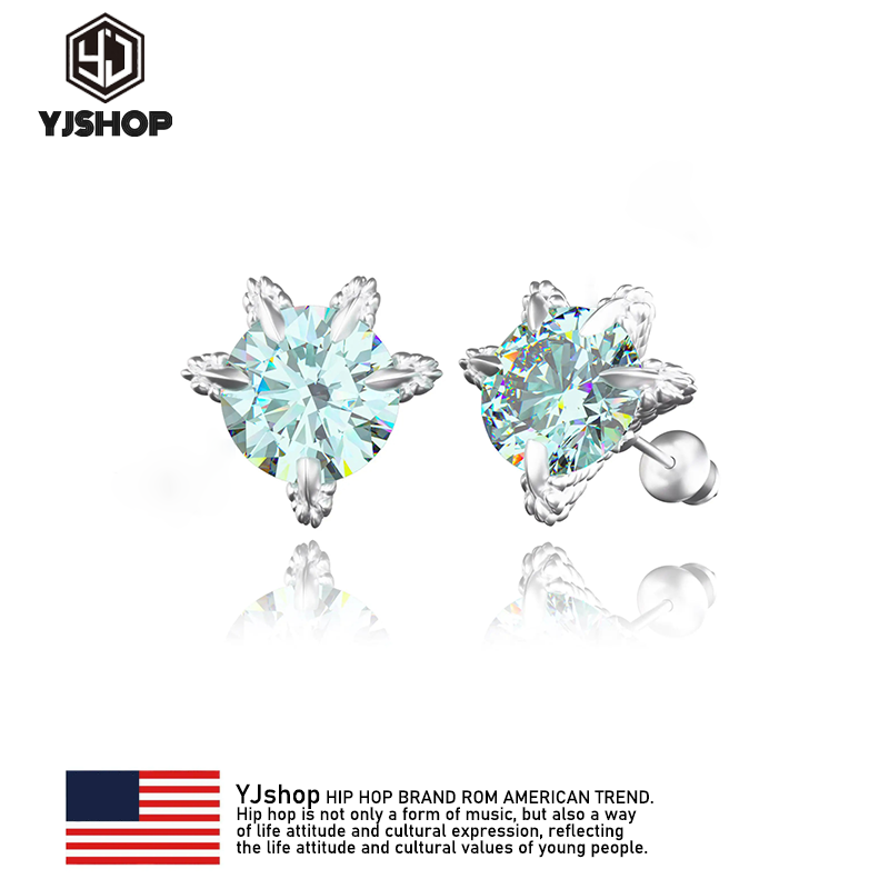 S925银马尔代夫蓝五爪龙爪耳钉男女生莫桑钻石爆闪送男友生日礼物