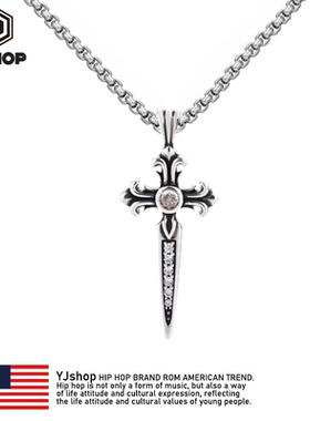 欧美鸢尾骑士十字剑项链男