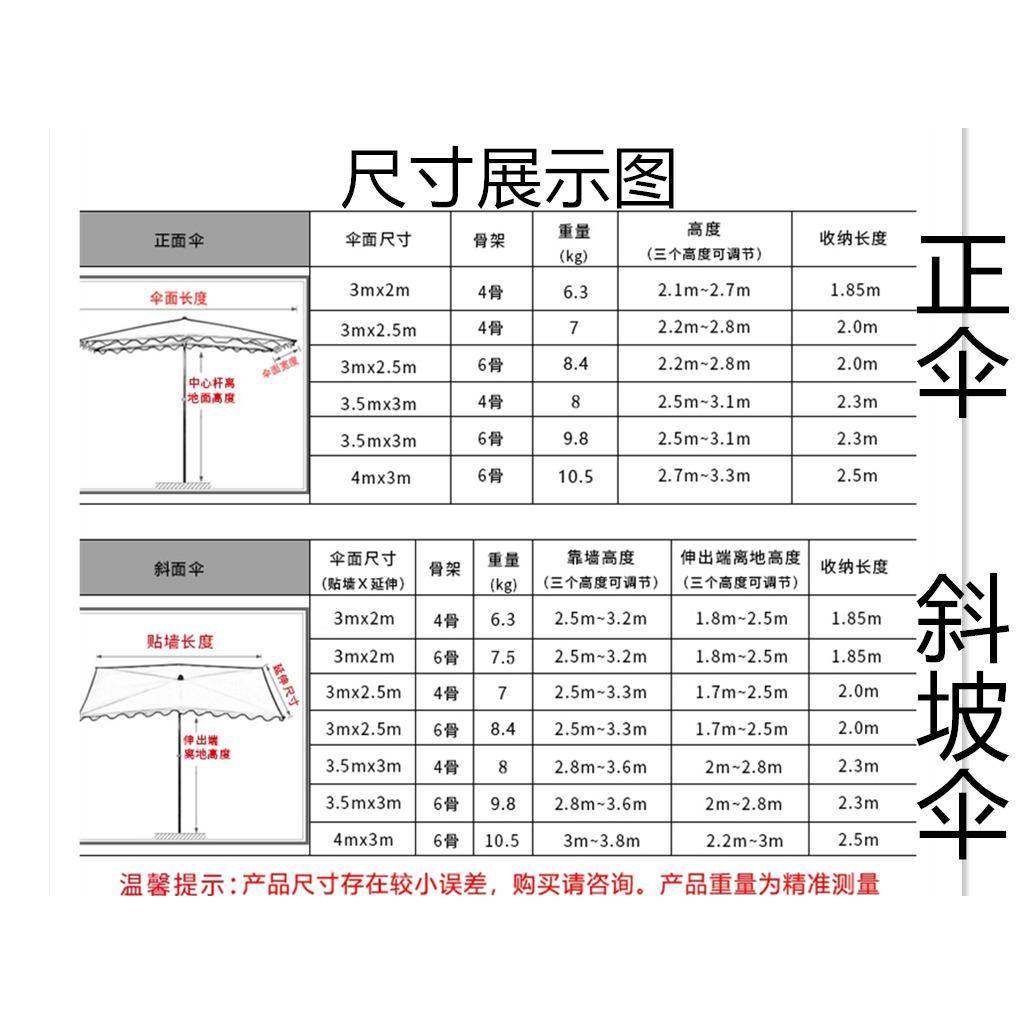 遮阳大伞户方外摆摊四伞伞太阳伞方钢管斜坡方形伞遮无品牌/大雨