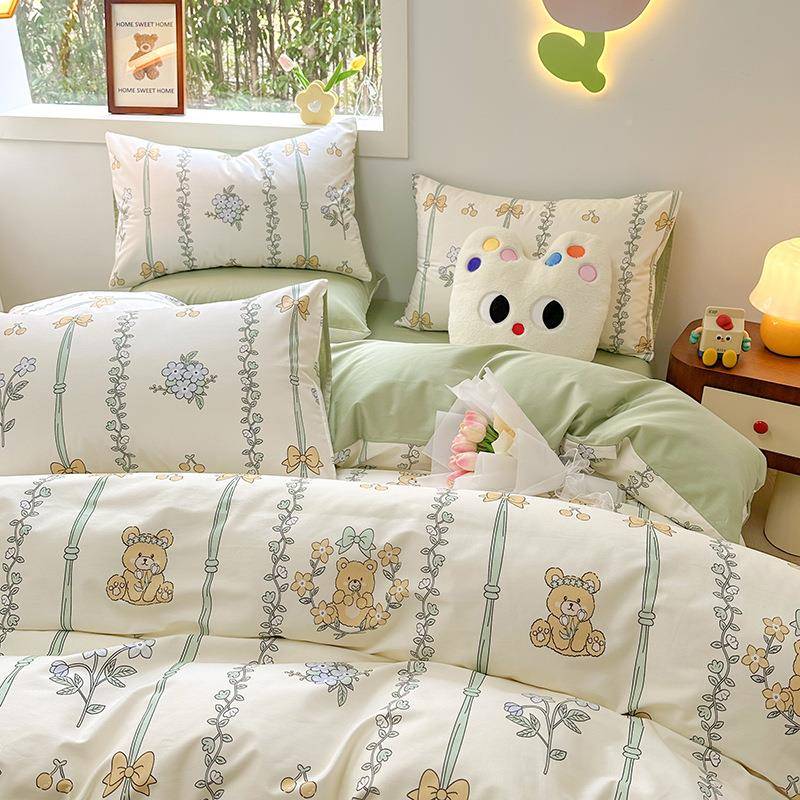 四学套件纯棉床款小清新印花里外全棉笠床单被套生卡通FRG-8088三