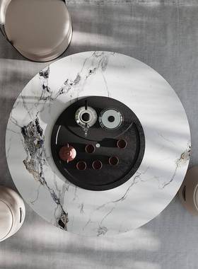 奢岩板茶台桌家阳台功轻夫泡台现代简F77J555S茶约用圆形小户型茶