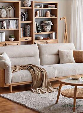 原木实木沙风发原木风布38420小户简型2025新款现代约直排艺沙发