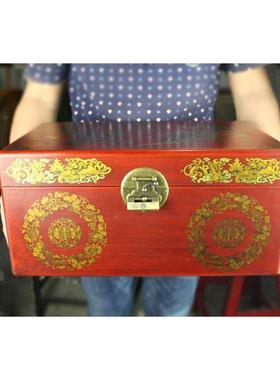 古典红色中结TAD婚嫁木箱礼子新娘陪嫁箱实木储物盒妆式收纳金箱