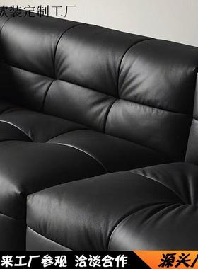 复古师风黑色三人皮发法式中古棉服装店设计70853小户型客厅花糖