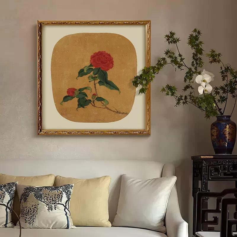 法式复古茶山花客厅玄关装饰厅画新式中国风餐中书房红色花卉al20