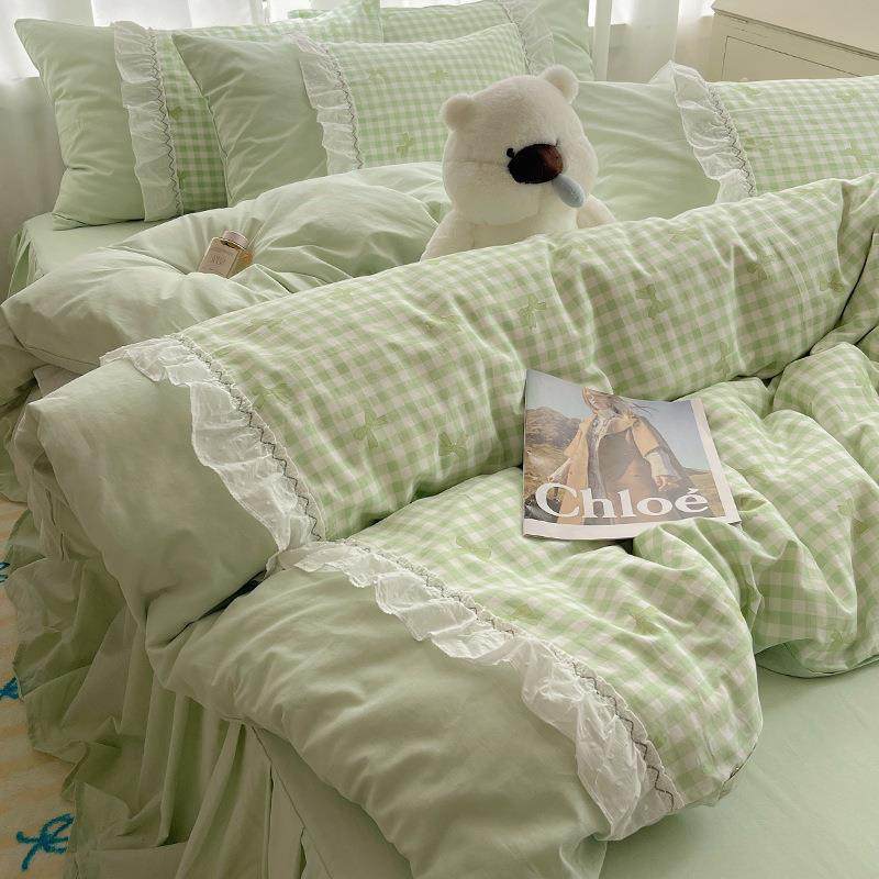 韩式复花古小碎全花床上用品四件套纯棉荷叶边公主风单YBA被棉套