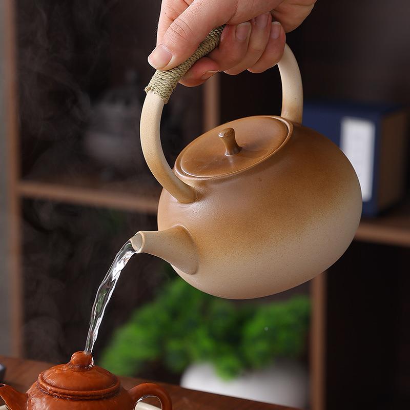 F969T8H8古陶瓷烧水壶电陶炉家围煮茶壶明火碳炉黄釉养用炉生壶户