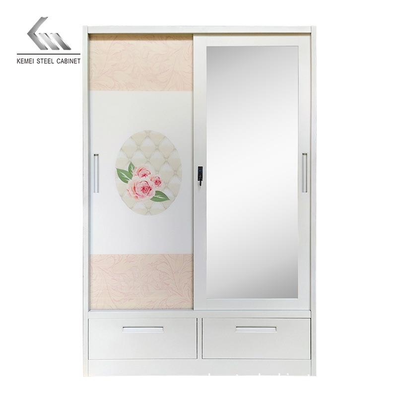 简约KM-WD-03推拉移门两房门衣柜用卧室储物家柜子铁皮租户型小收