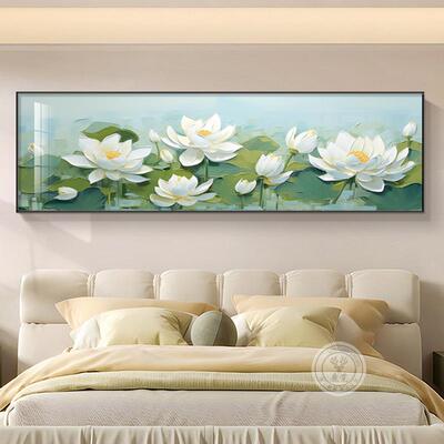版中式荷花卧卧室床头装饰画横莲新花客厅壁画温馨主房间xwC5986x