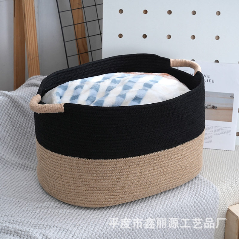 跨境方形脏衣篮棉绳编织收纳篮大容量杂物收纳筐玩具毯子置物筐