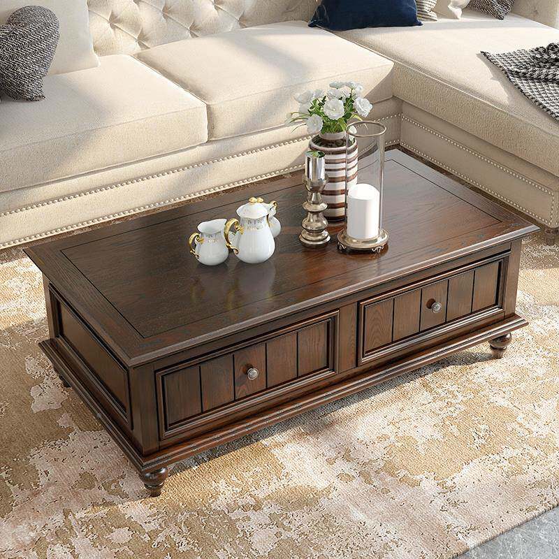 美视式乡村实木茶几电无品牌/柜组小户型胡桃色家桌用白蜡木客厅