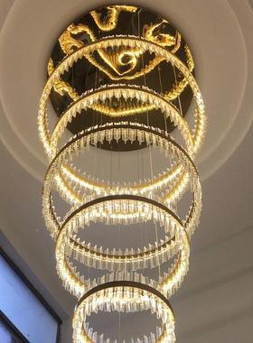 楼XPD轻奢复式楼客别厅水晶大灯现代简约墅梯创意吊个性圆环长灯