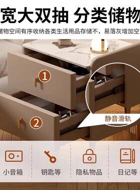 岩板床头边柜卧用现代轻室奢床RAI家头收纳柜子床柜小型多功能储