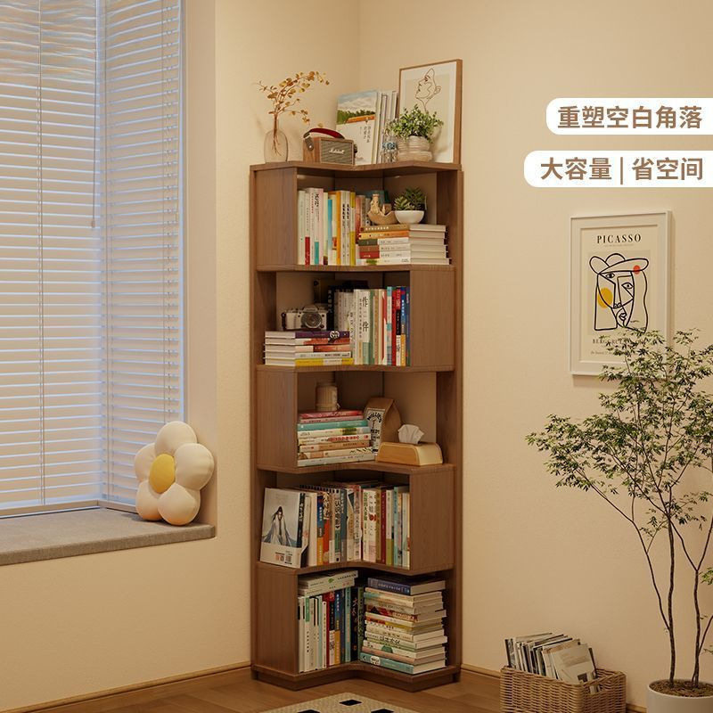 实木转角书架落地置物架客厅角柜墙角收纳架简易拐角床头书柜书架