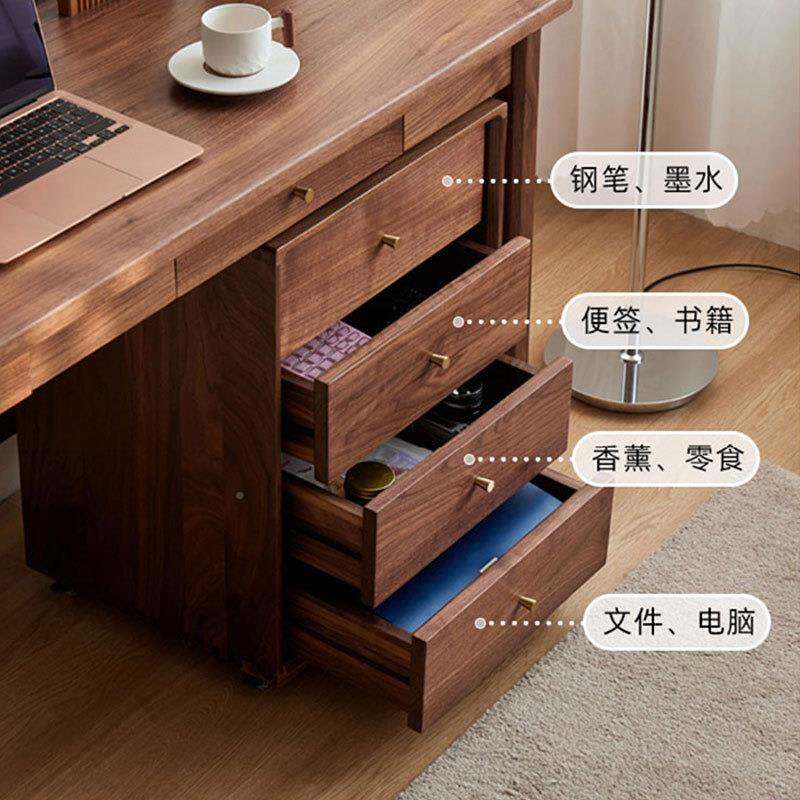 北美胡桃木实木可移斗动四柜书桌带黑锁抽储物柜屉带轮床头KAS柜