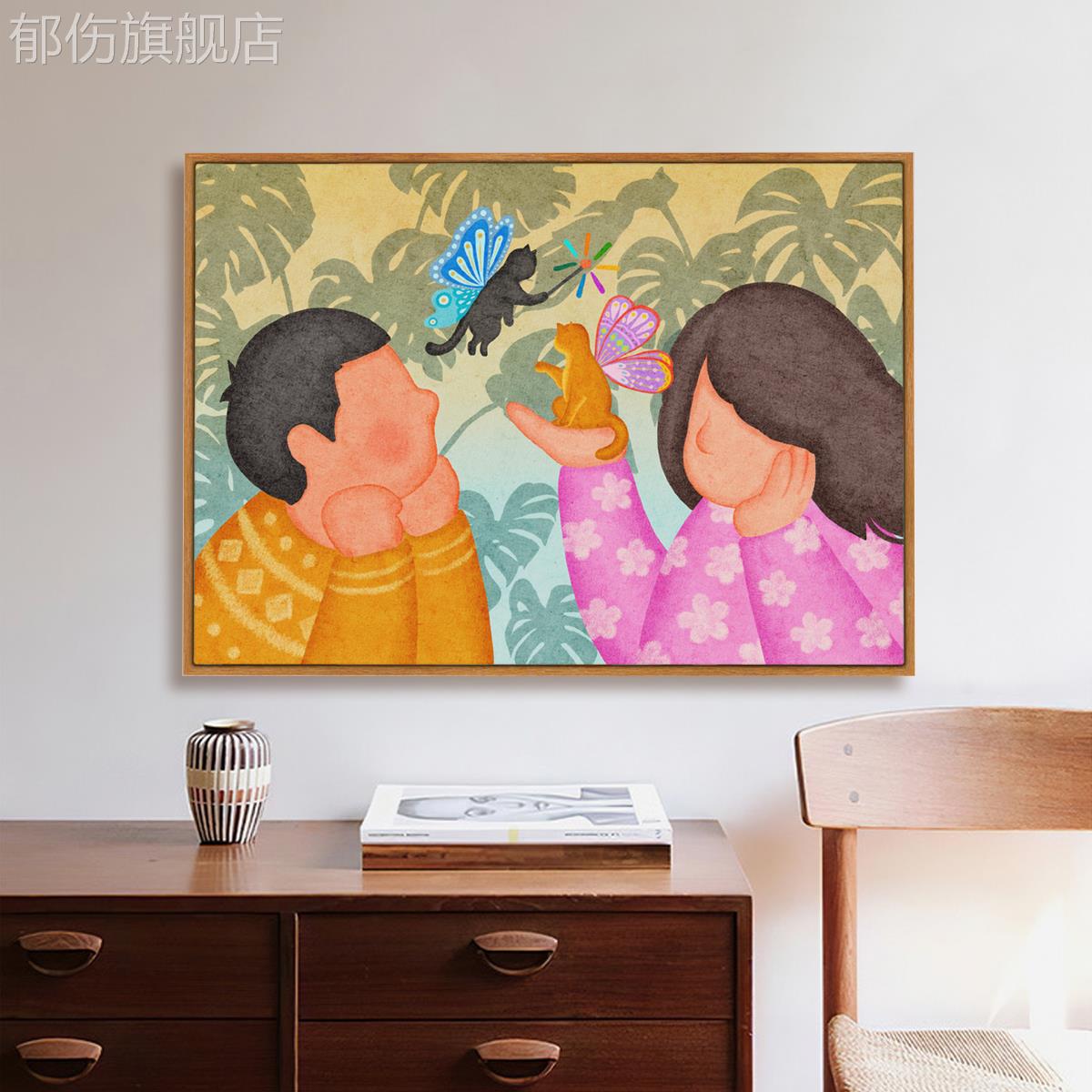 抽象人物沙发装饰画组合客厅壁画小众猫艺术卧室床头背景墙壁挂画图片