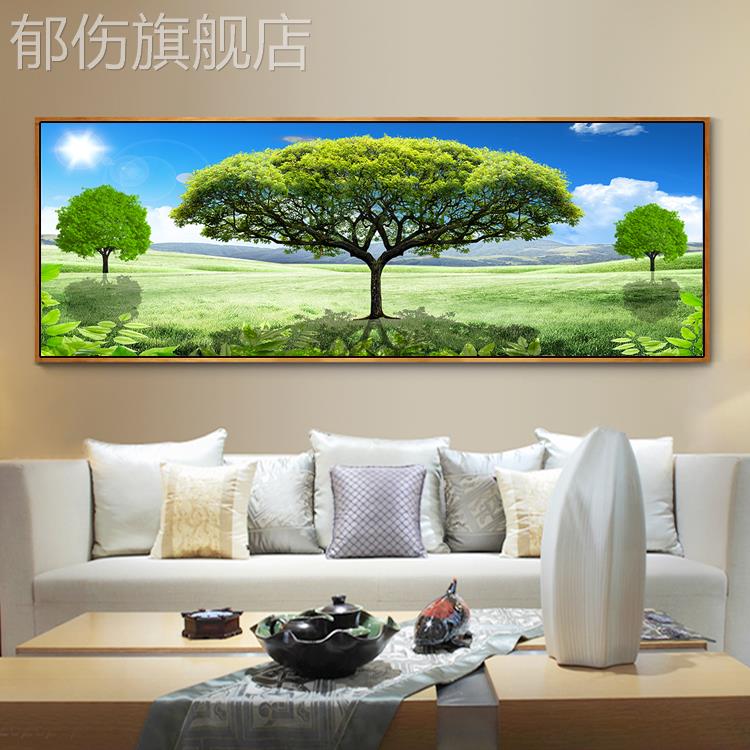 现代简约客厅装饰画卧室餐厅挂画风景绿色大树壁画树木森林墙画图片