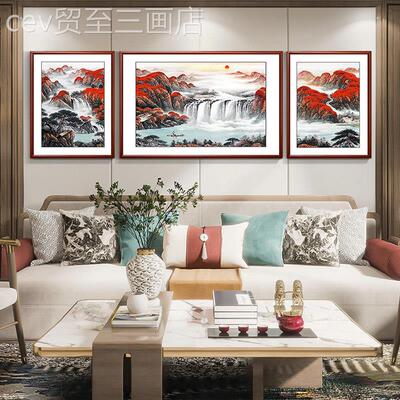 网红财鸿运当国画客厅头挂画招风水沙画发背景画墙装饰中式山水画