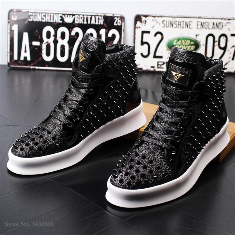 现货Luxury rivet Men's shoes designer sneakers men punk high