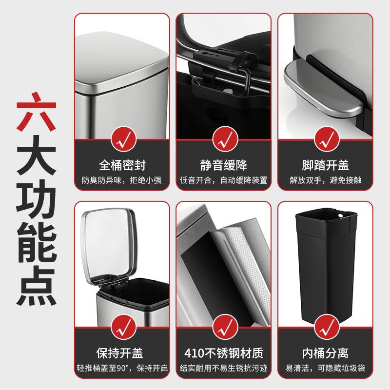 家用不锈钢垃圾桶30l厨房大号脚踏式客厅办公室大容量商用带