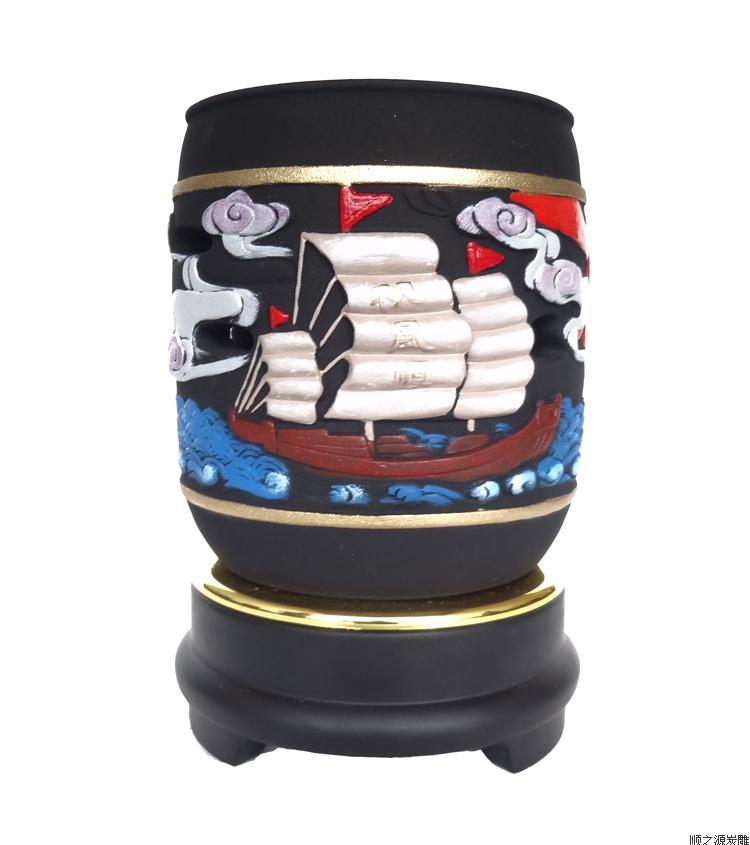 活性炭雕一帆风顺笔筒创意礼品