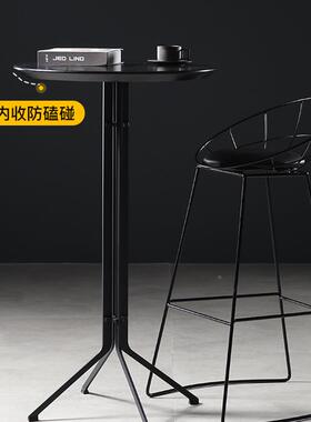 户外台用桌小户型家阳吧台高脚圆桌轻IWV奢工业风高桌子吧黑色桌