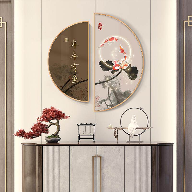 挂鱼跃龙门九廊鱼图画新中式玄关装饰画客厅163走过道壁锦鲤半圆