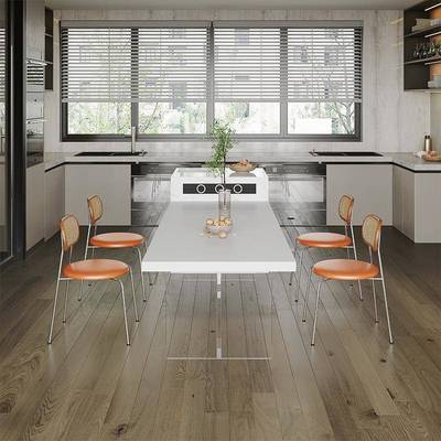 亚克力岩餐桌透板明用简约白色式轻奢悬浮德利丰ALG长意方家形饭