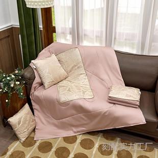 被全棉浮发提花抱枕子二合一两ITH靠垫沙办公午睡毯用车载车用纯