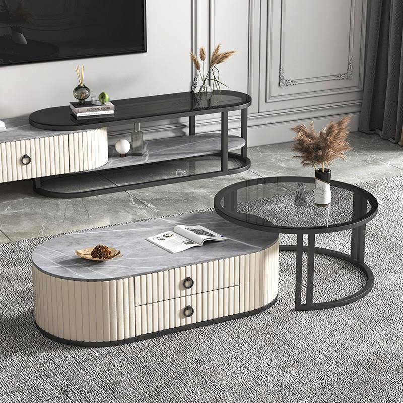 Rtd轻岩板茶几奢电视22组合代简约现家用小户型茶桌意式伸缩柜茶