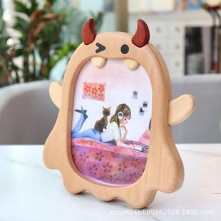裱照片摆台桌面摆件家居饰品 小怪兽相框可爱木质摆台实木儿童装