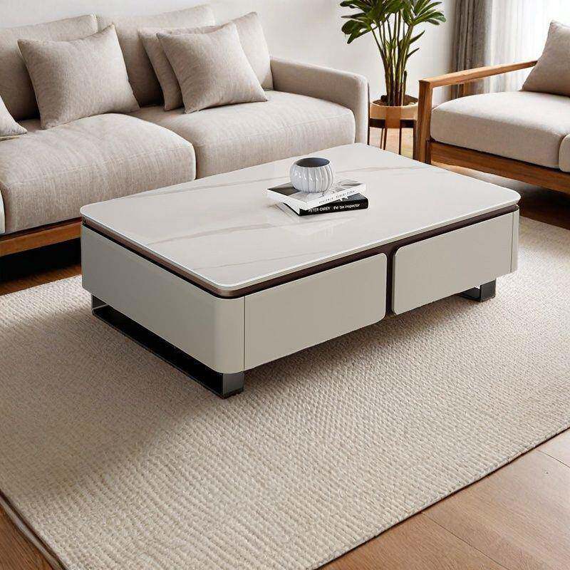 轻奢岩板茶几电视柜套装石简现代约灰色烤漆方茶形微晶几985客厅