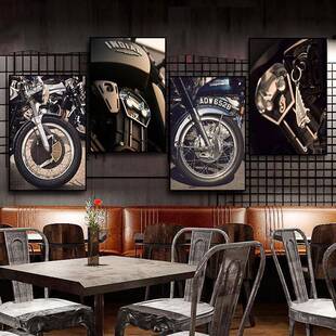 装饰画清吧摩托俱酒乐部车房复古吧工业风车挂画发动机引擎机XNH