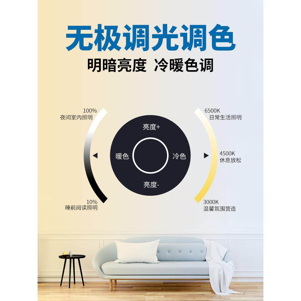 智可长KJA遥控灯管led条灯调节亮度调光直插式墙壁免安装卧室能超