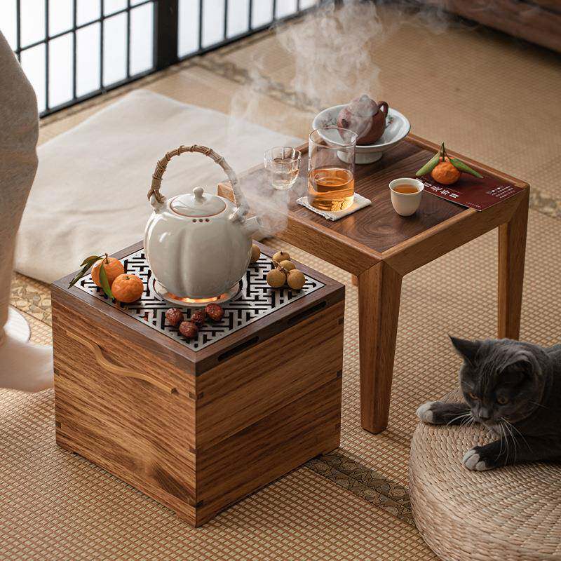胡桃木围炉茶桌烧炭日铁茶台桌子茶盆炉278空间冬烤炉茶盘一体煮