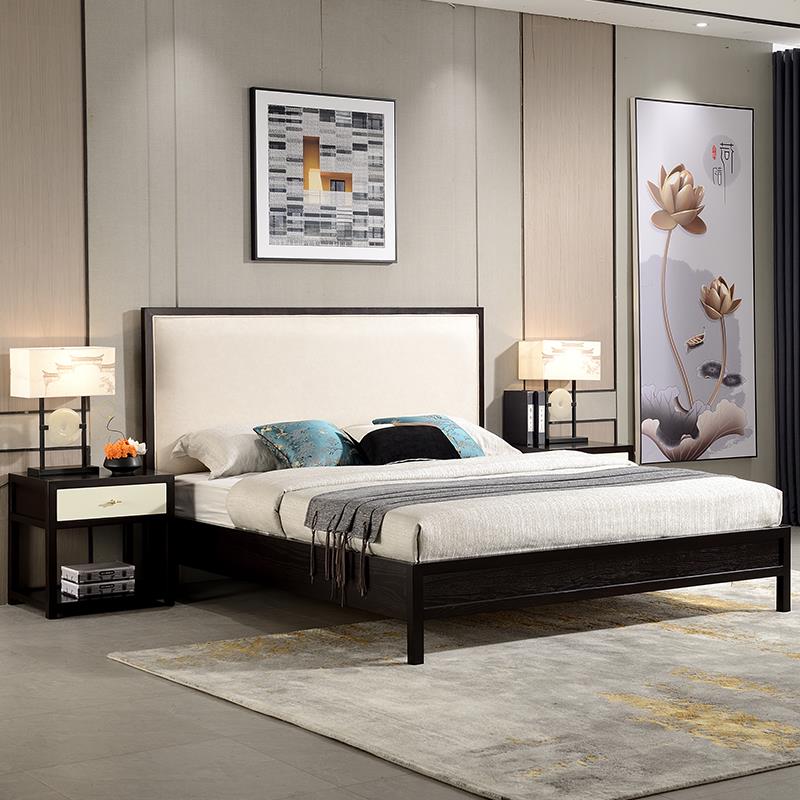 7K新中式床实木CH-002高主脚床现白木卧双人床大床高腿加高蜡代简