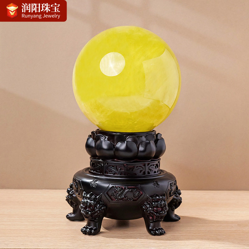 厂家批发东海天然黄水晶球圆形带底座居家办公饰品装饰摆件