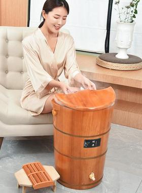 51289熏蒸泡脚木桶深桶过膝过家腿橡胶木桶用洗脚高实木质小蒸汽