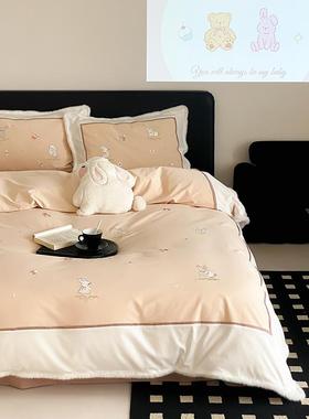 025秋冬新100S陶2瓷磨毛924刺绣四件套.-仟禧兔12m床单款品三件套