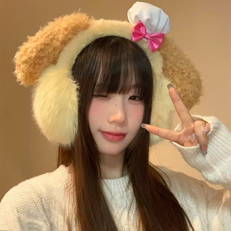 可爱奶黄色饼饼耳朵毛绒耳罩女2026新款冬季保暖护耳套骑行耳捂子