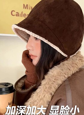 韩系新款帽子女复古麂皮绒渔夫帽冬季保暖防寒护耳雷锋帽加绒盆帽