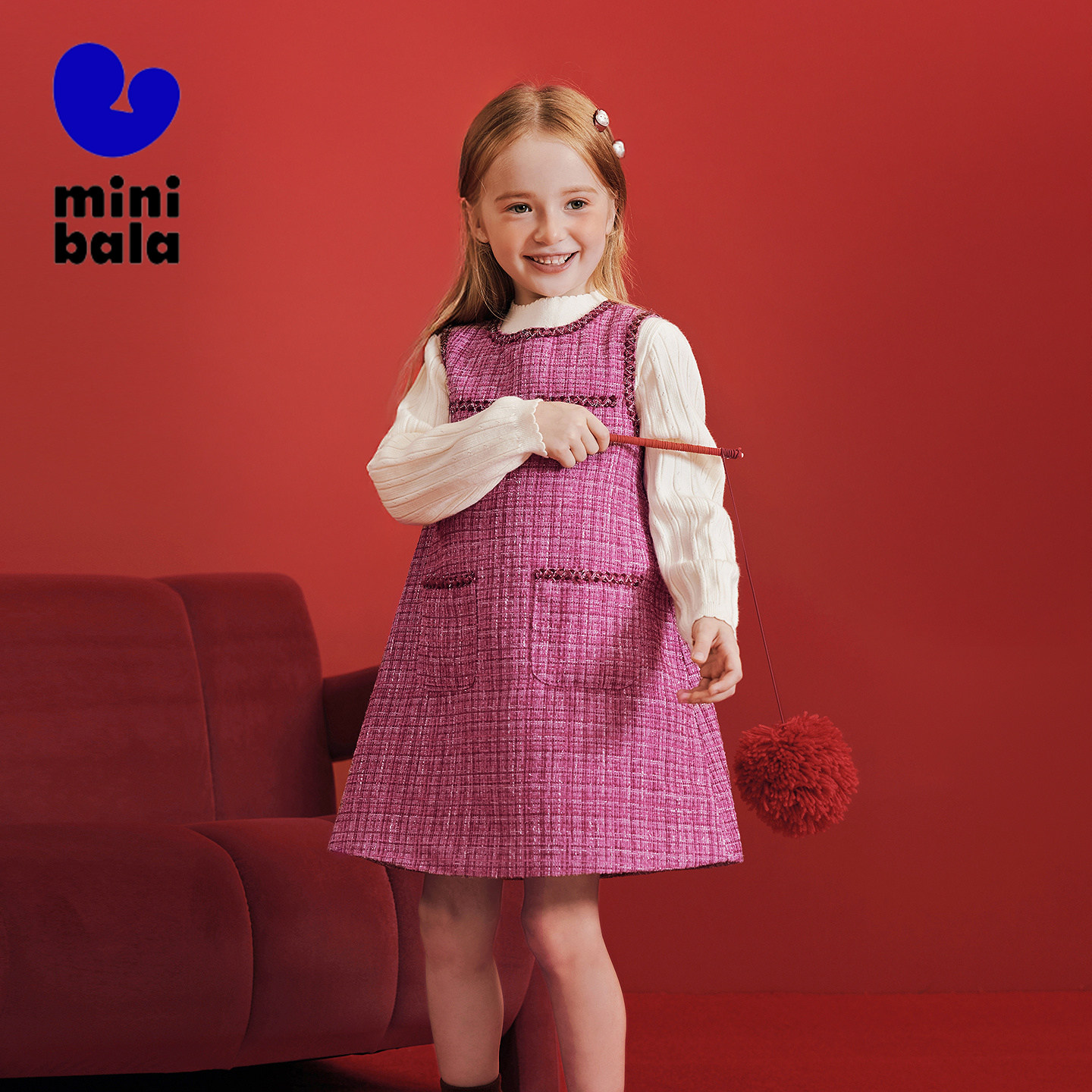 迷你巴拉女童裙子儿童甜美小香风连衣裙无袖新年拜年服2026春