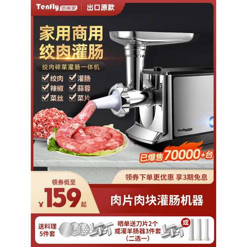 Tenfly添美家家用商用电动绞肉机小型不锈钢多功能自动碎肉馅灌肠