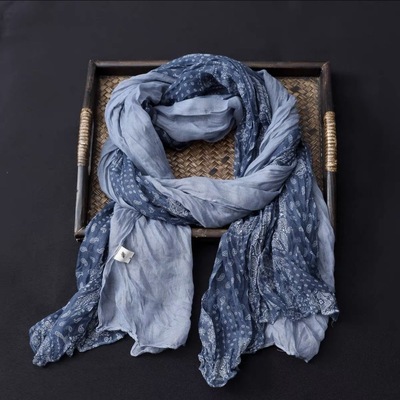 棉麻褶皱四色渐变秋冬围巾女款