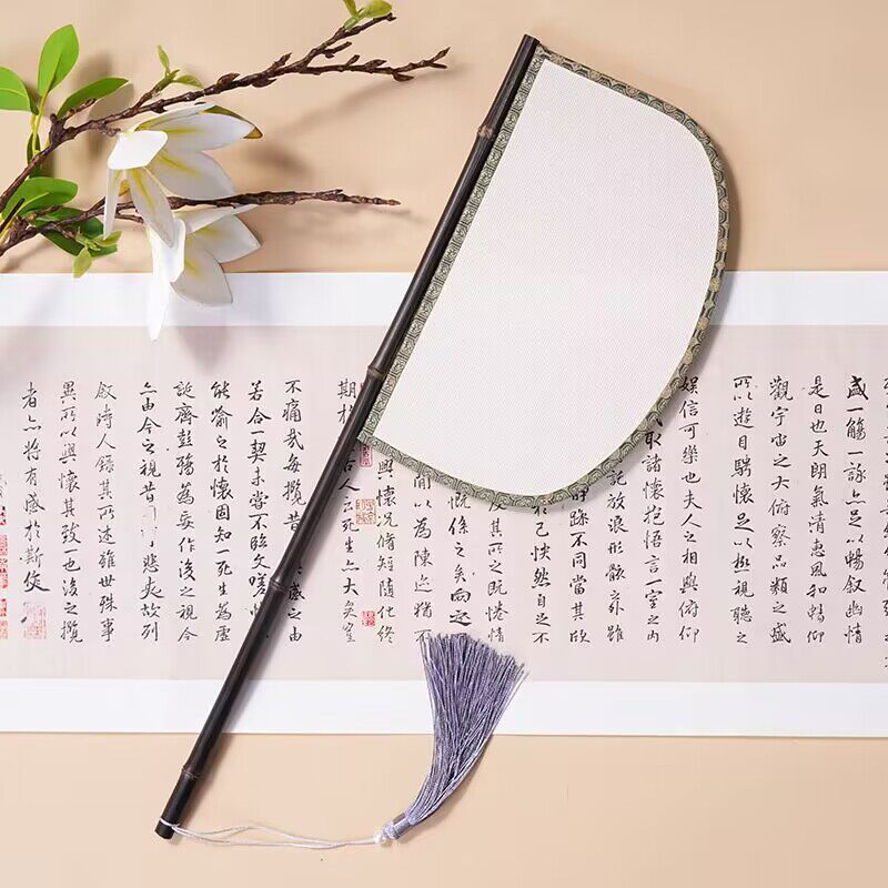 紫竹仿缂丝刀扇长柄异形汉服走秀拍照道具遮面古风扇成人儿童刀扇