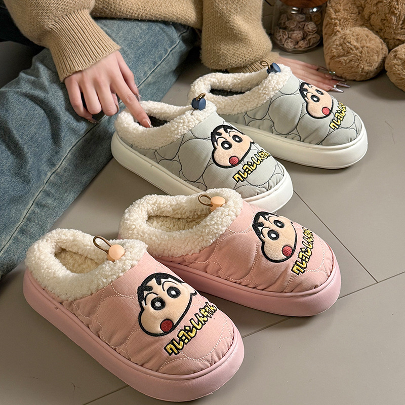 蜡笔小新棉拖鞋情侣居家秋冬防滑加厚毛毛鞋动感超人动漫周边加绒