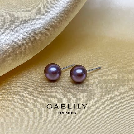 珈白丽【淘宝直播】淡水珍珠紫珠S925银耳饰7-8mm时尚气质