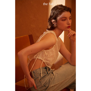 背心高级感蕾丝上衣无袖 春夏季 不规则微透性感显瘦女 fall新款 the